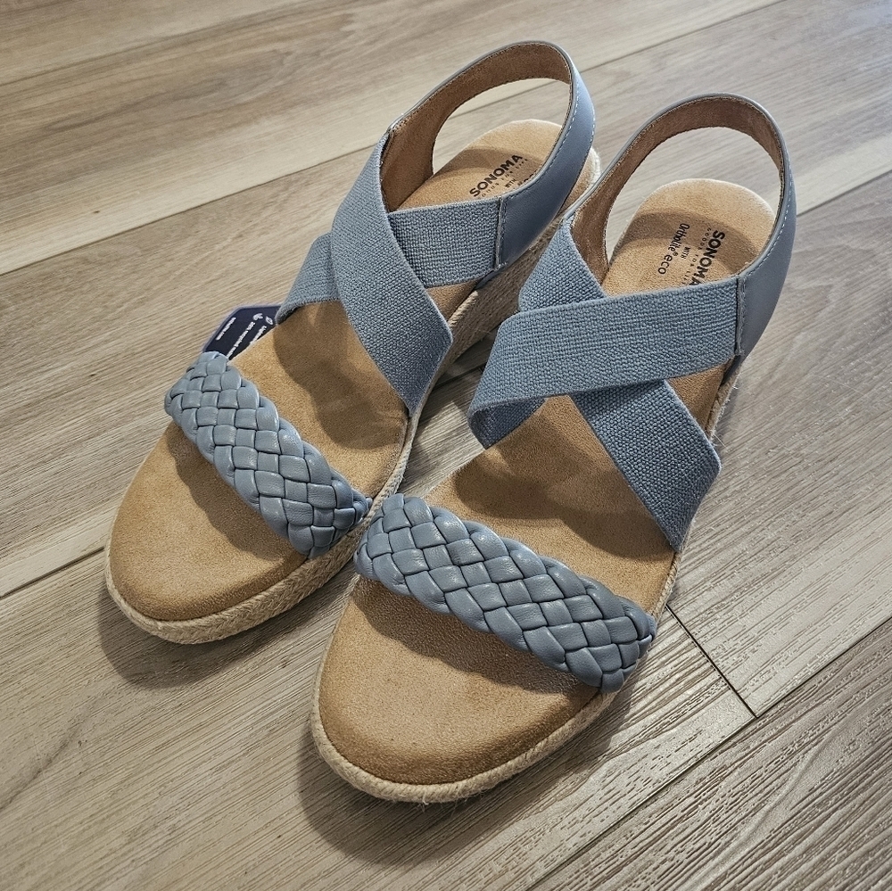 NEW Espadrille Women's Espadrille Wedge Sandals Blue Braided Elastic Slingback - Picture 13 of 13